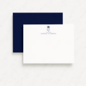 Classic Navy Palm Tree Monogram Note Kaart