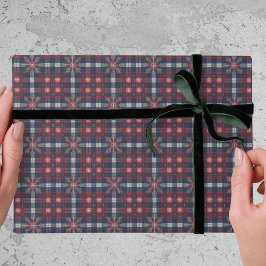 Classic Navy Red Plaid Snowflakes Christmas Cadeaupapier