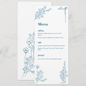 Classic Ocean Blue Floral Design Flat Menu (Voorkant / Achterkant)