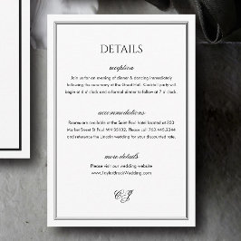 Classic Old Money Black and White Wedding Details Informatiekaartje