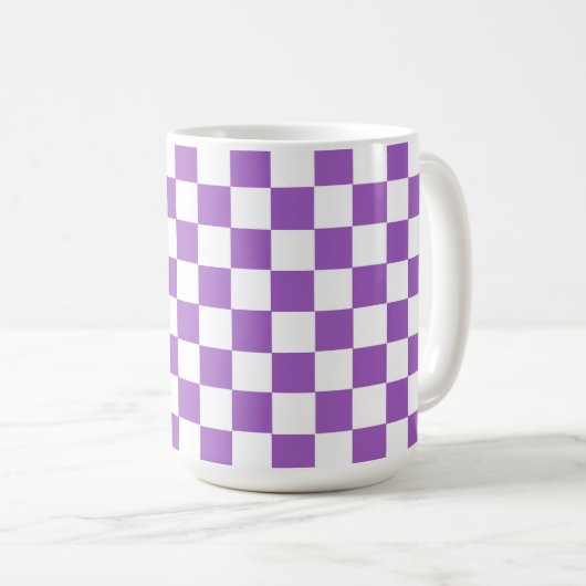 Classic Paars en White Checkered Pattern Koffiemok (Voorkant rechts)