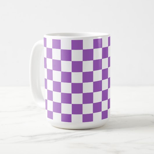 Classic Paars en White Checkered Pattern Koffiemok (Voorkant links)
