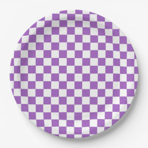 Classic Paars en White Checkered Pattern Papieren Bordje