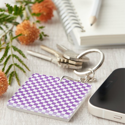 Classic Paars en White Checkered Pattern Sleutelhanger (Voorkant Rechts)