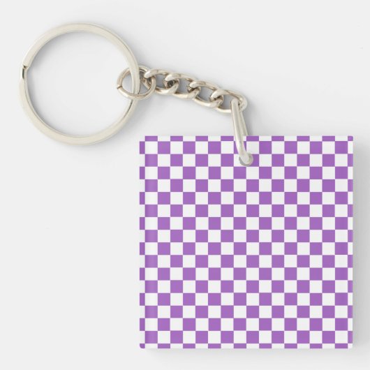 Classic Paars en White Checkered Pattern Sleutelhanger (voorkant)
