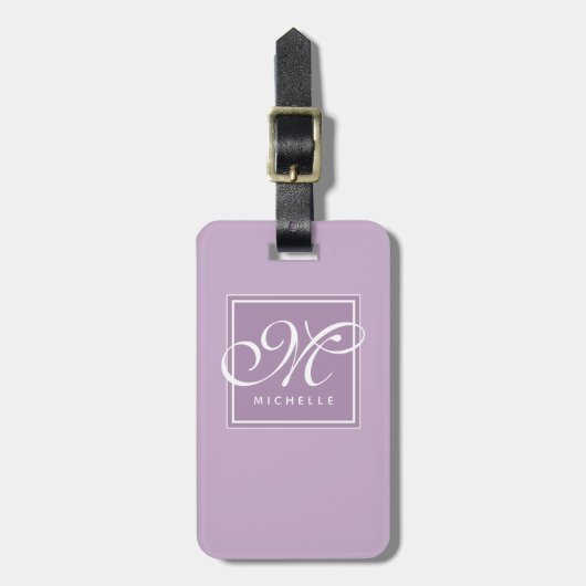 Classic Paars en White Script Monogram Bagagelabel (Voorkant verticaal)