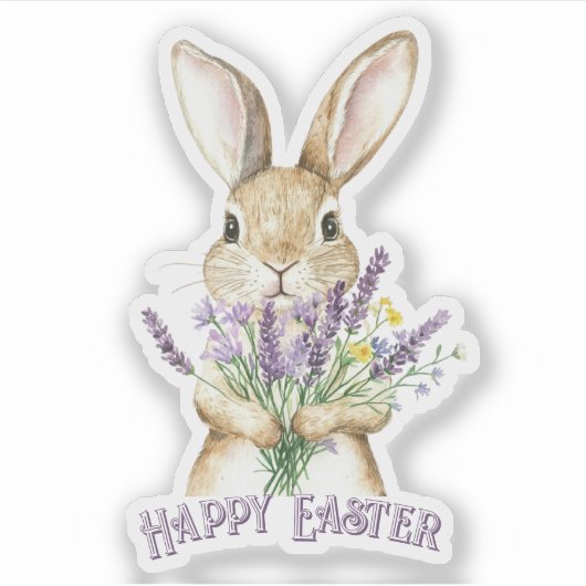 Classic Paarse Happy Easter Bunny Sticker (Voorkant)