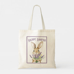 Classic Paarse Happy Easter Bunny Tote Bag