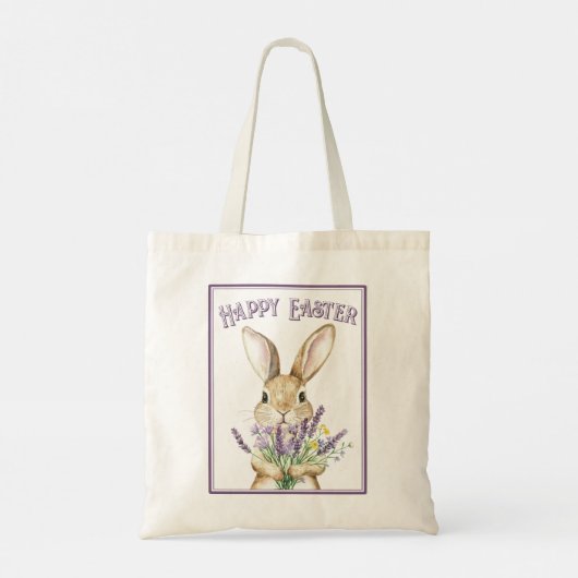 Classic Paarse Happy Easter Bunny Tote Bag (Achterkant)