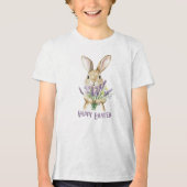 Classic Paarse Happy Easter Bunny Tri-Blend Shirt (Voorkant)