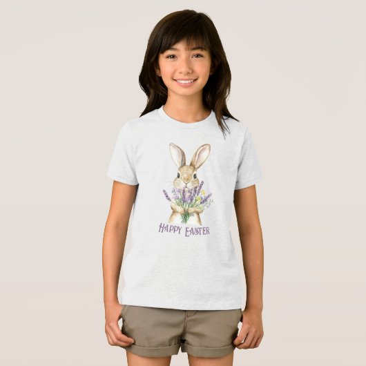 Classic Paarse Happy Easter Bunny Tri-Blend Shirt (Voorkant volledig)