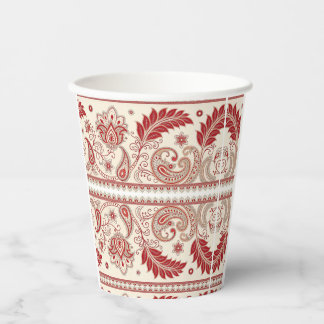 Classic Paisley Garden Motief – Rood & Beige Decor Papieren Bekers
