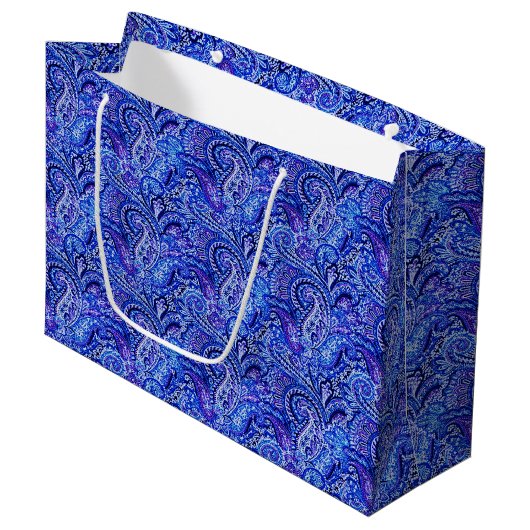 Classic Paisley Vibrant Bleu Grand sac cadeau (Devant Angle)