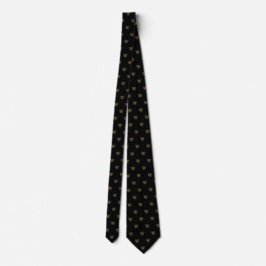 Classic Pattern Custom Monogram Initiaal Gold Blac Stropdas (Achterkant)