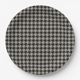 Classic Pepita Houndstooth Pattern Black Grey Papieren Bordje