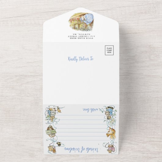 Classic Peter het Konijn Baby shower All In One Uitnodiging (Buitenkant)