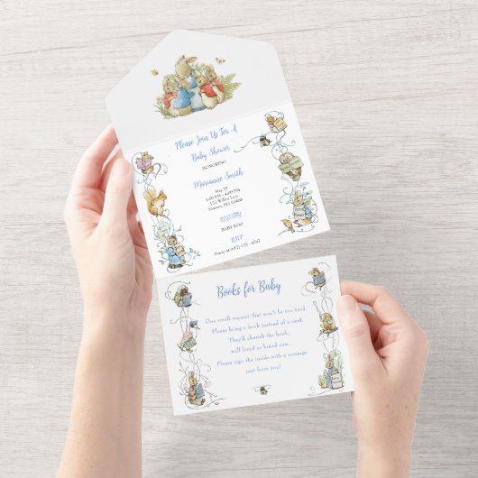 Classic Peter het Konijn Baby shower All In One Uitnodiging (Afscheurbaar)