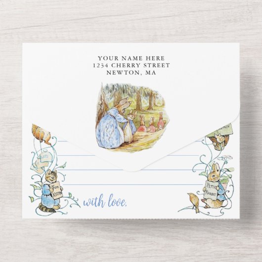 Classic Peter het Konijn Baby shower All In One Uitnodiging (Achterkant)