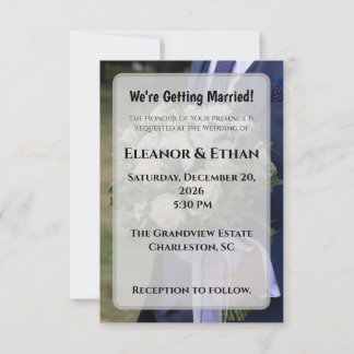 Classic Photo Groom Holding Bouquet Wedding Invita Kaart