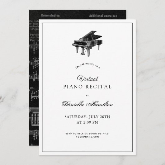 Classic Piano Wit Virtuele Overweging Uitnodiging (Voorkant / Achterkant)