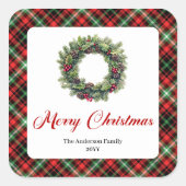 Classic Pine Wreath Christmas Sticker Custom Name (Voorkant)