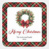 Classic Pine Wreath Holiday Sticker Custom Name (Devant)