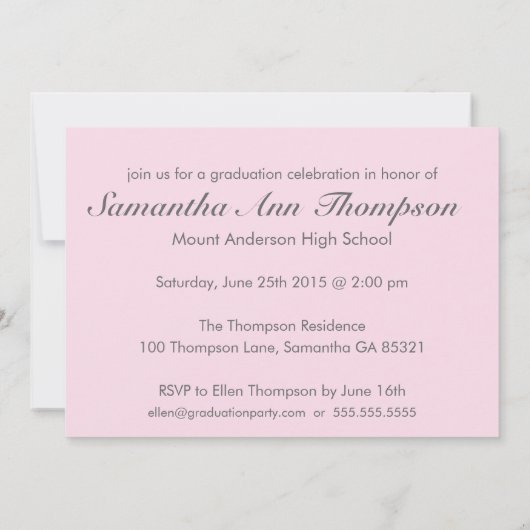 Classic Pink Faire-part de graduation - Invitation (Dos)