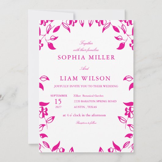 Classic Pink Floral  Wedding Invitation (Devant)