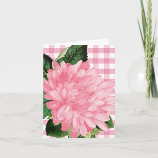Classic Pink Flower Gingham Patten  Note Card (Devant)