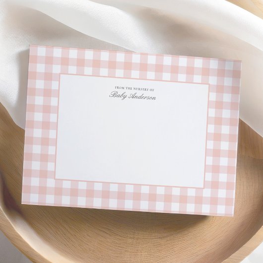 Classic Pink Gingham Baby shower Dank je wel kaart