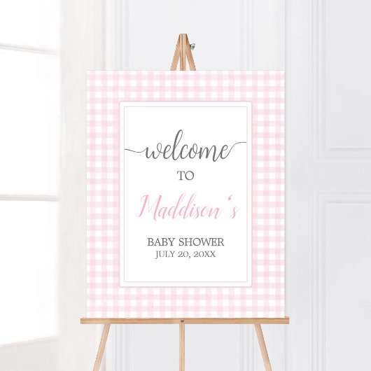 Classic Pink Gingham Baby shower Welkom Poster