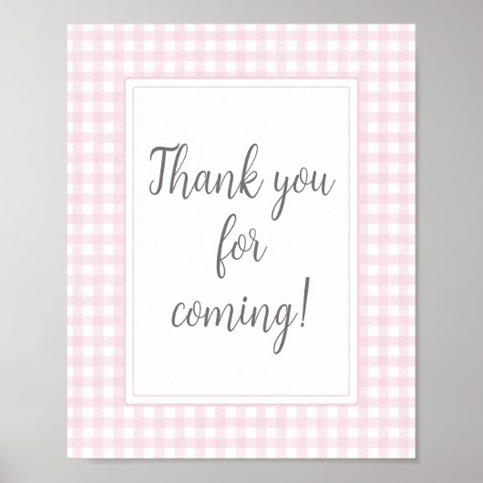 Classic Pink Gingham Bedankt voor uw komst Poster (Voorkant)