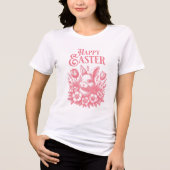 Classic Pink Happy Easter Bunny Tri-Blend Shirt (Voorkant)