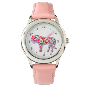 Classic Pink Heart Horse Pony Horloge