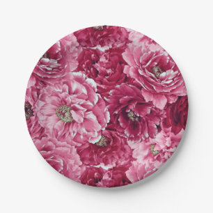 Classic Pink Pioenenclusters Bloemenpapier Borden Papieren Bordje