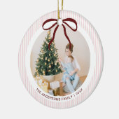 Classic Pink Stripes Red Bow Christmas Keramisch Ornament (Links)