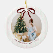 Classic Pink Stripes Red Bow Christmas Keramisch Ornament (Achterkant)