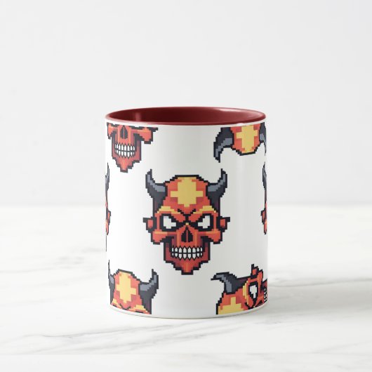 Classic Pixelated Devil Skull Pattern Mug (Centre)