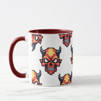 Classic Pixelated Devil Skull Pattern Mug