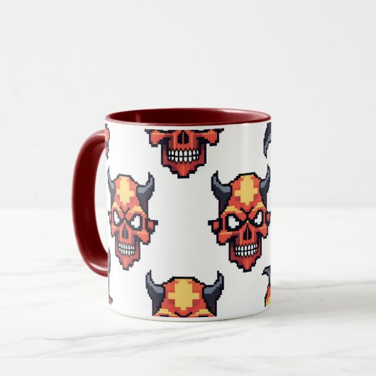 Classic Pixelated Devil Skull Pattern Mug (Devant gauche)