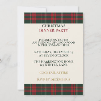 Classic Plaid Elegant Christmas Dinner Party Invit Kaart