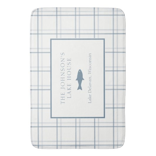 Classic  Plaid Lake House Blauwe Vis Badmat (Voorkant Verticaal)
