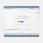 Classic Plaid Lake House Blauwe Vis Fleece Deken (Voorkant (Horizontaal))