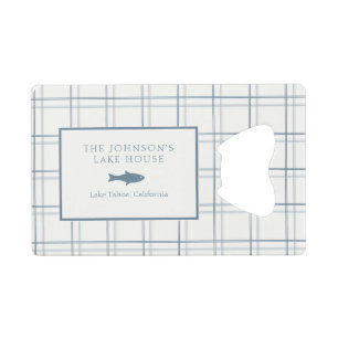 Classic  Plaid Lake House Blauwe Vis Kredietkaart Flessenopener