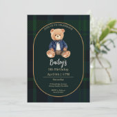 Classic Plaid Little Bear Birthday Invitation (Debout devant)