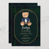 Classic Plaid Little Bear Birthday Invitation (Devant / Derrière)