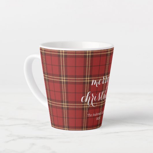 Classic Plaid Merry Christmas Festive -  Latte Mok (Linkerhoek)