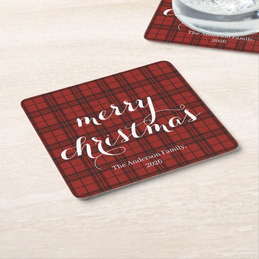 Classic Plaid Merry Christmas Festive - Vierkante Kartonnen Onderzetter (Schuin)