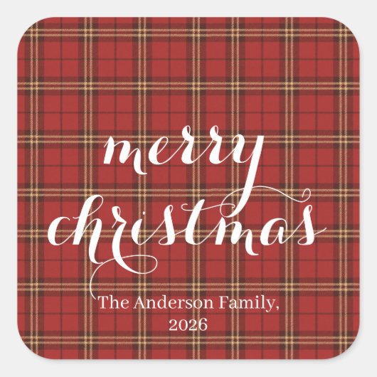 Classic Plaid Merry Christmas Festive - Vierkante Sticker (Voorkant)