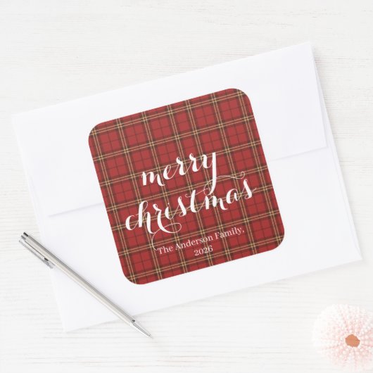 Classic Plaid Merry Christmas Festive - Vierkante Sticker (Envelop)